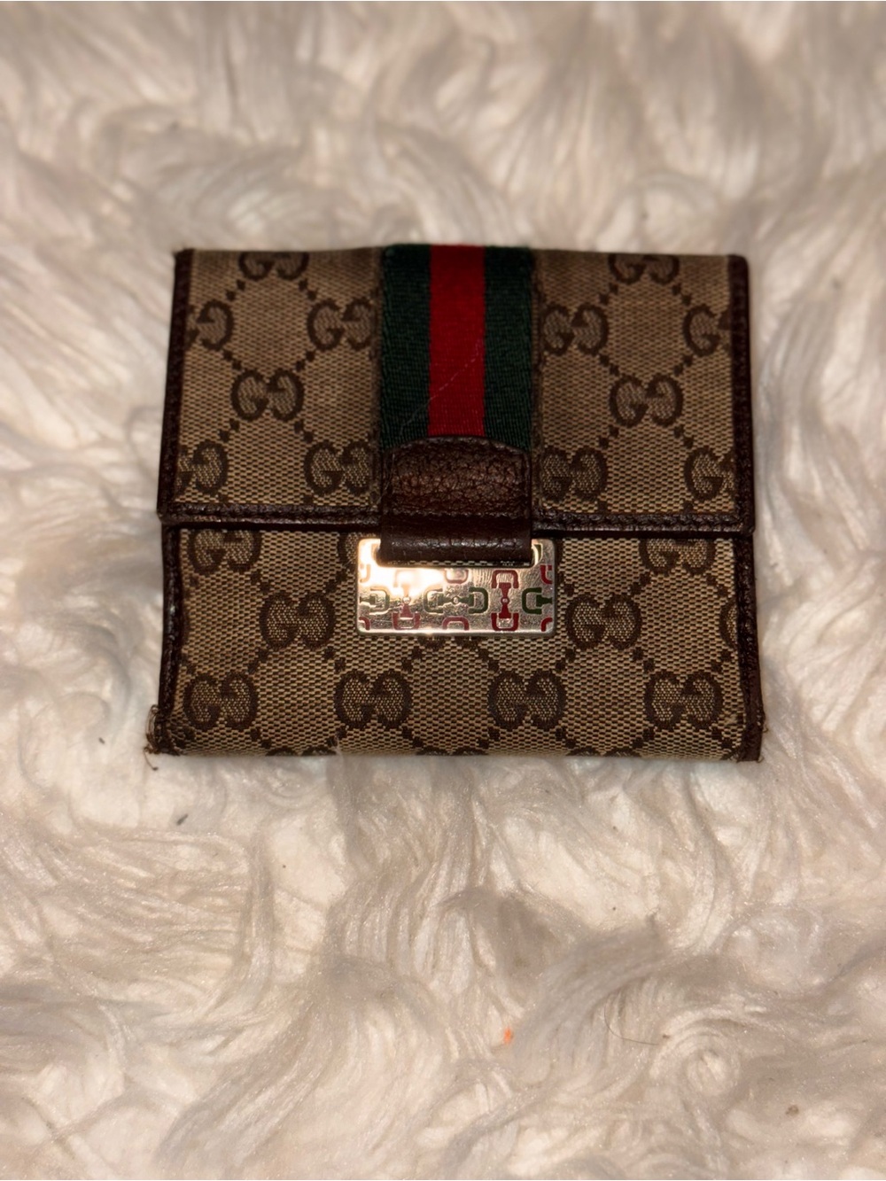 Vintage Gucci GG Canvas Web Stripe Enamel Logo Bifold Wallet
